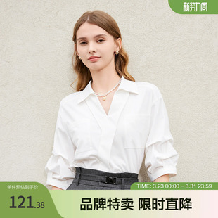 复古港味气质纯色落肩袖 新款 女 衬衫 betu百图立体褶皱袖
