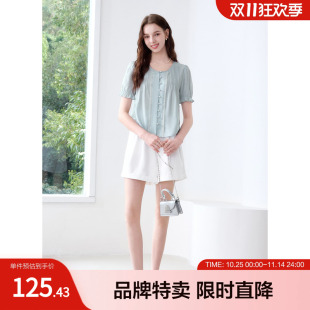 圆领短袖 款 舒适透气日常通勤 高级感小衬衣夏季 Betu百图法式