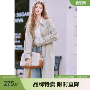 百图抗皱垂顺风衣外套知识分子小个子风衣外套女