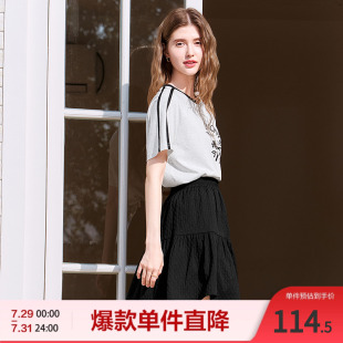 上衣女 2025百图时髦拼色圆领T恤趣味图案宽松百搭短袖
