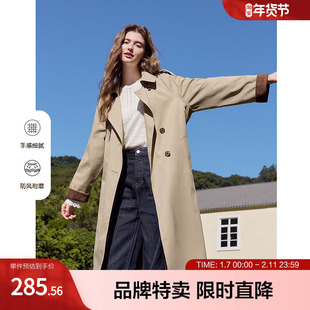 2025百图时尚仿鹿皮绒撞色风衣外套宽松中长款风衣