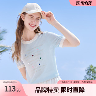 betu百图美式学院风针织衫夏季趣味图案短袖套头针织毛衫