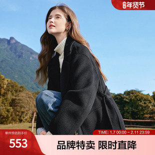 高级感极简风大衣气质优雅纯色中长款双面呢女式毛呢外套