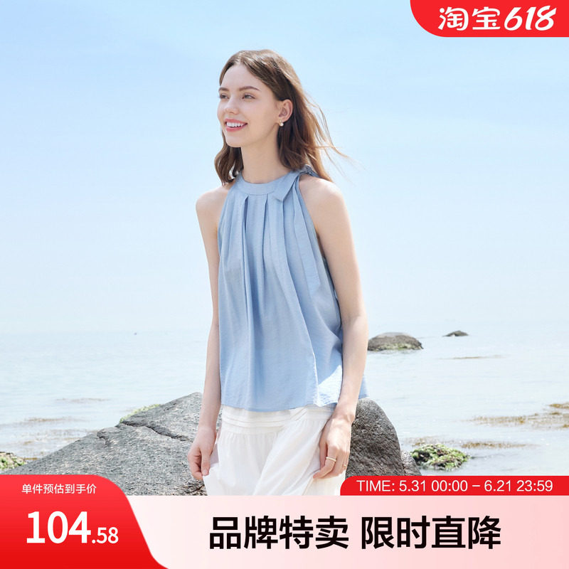 betu百图法式优雅无袖立领蝴蝶结衬衫女装夏季绑带设计感上衣