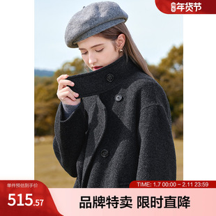 betu百图绵羊毛呢大衣高级感气质立领中长款双面呢外套