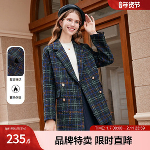 betu百图冬季新款学院风气质西装领毛呢大衣呢子外套