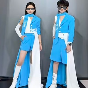 战队女童潮服模特走秀机车服儿童演出服少儿模特大赛T台比赛服装