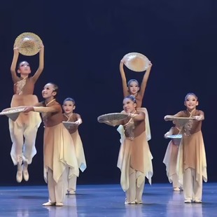 古典舞蹈演出服儿童民族舞少儿群舞笠语田歌中国风飘逸表演服装女