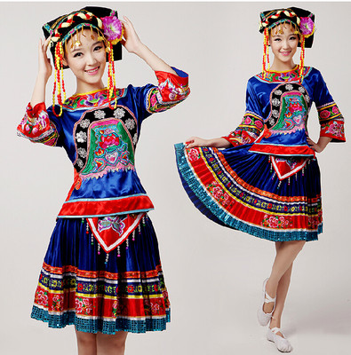 新款壮族服饰女广西少数民族舞蹈服装彝族演出服土家族苗族表演服