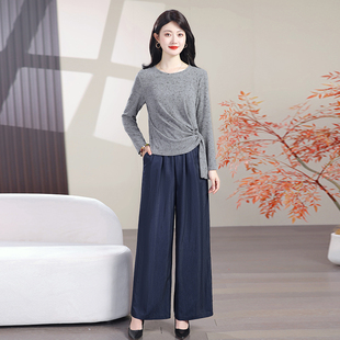 专柜大牌香云纱修身套装女春秋季高端时尚上衣红云纱直筒裤两件套