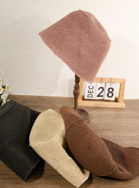 简约针织渔夫帽女韩版百搭显脸小遮阳帽复古A20