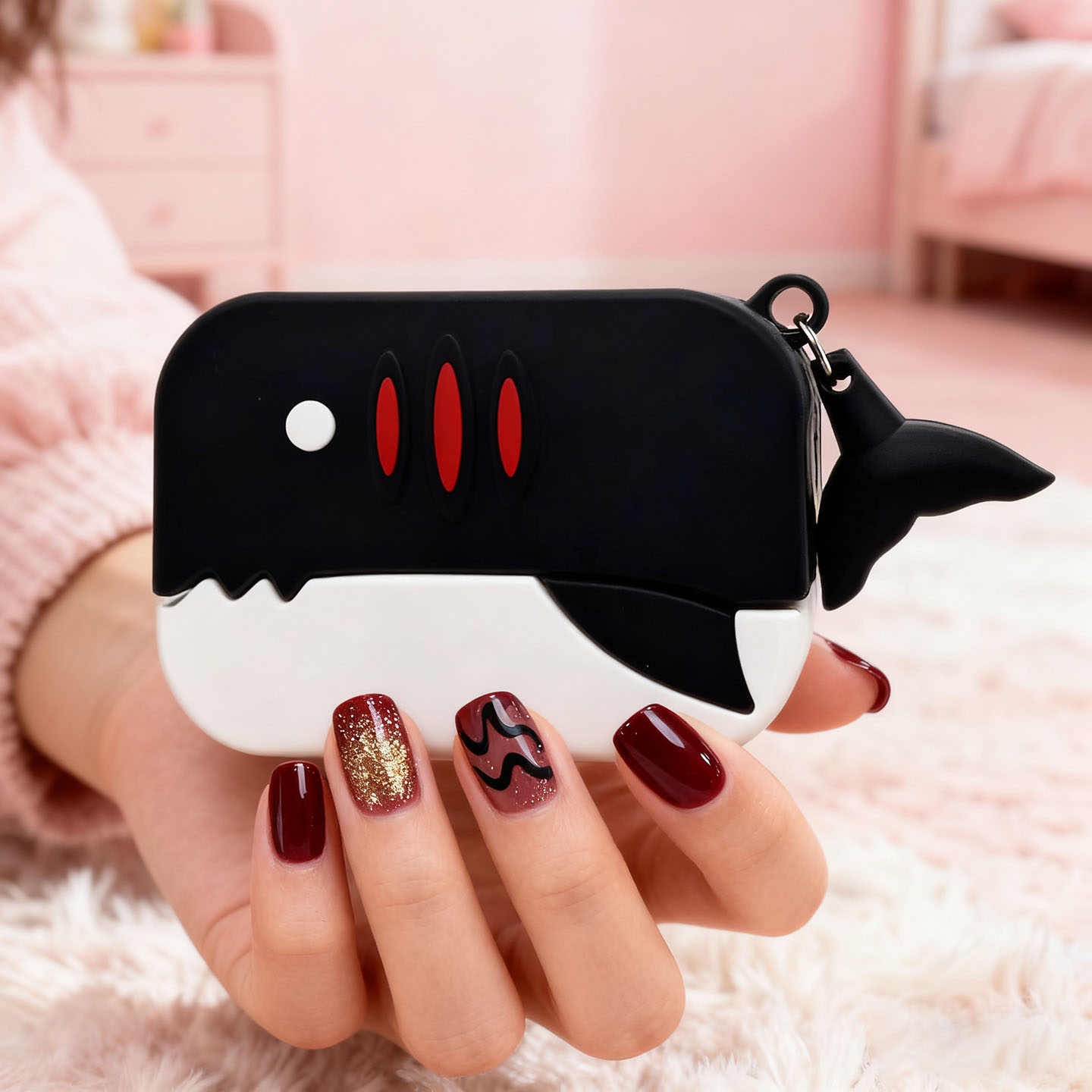 创意黑白鲨鱼适用oppo enco free4耳机套air4pro耳机free3保护壳R3pro卡通挂件air4可爱pro软free2耳机仓2i软