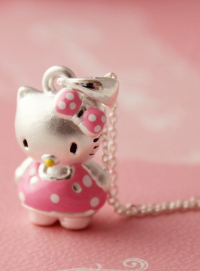纯银吊坠大HelloKitty凯蒂猫项坠可爱卡通银项链元旦新年礼物热卖