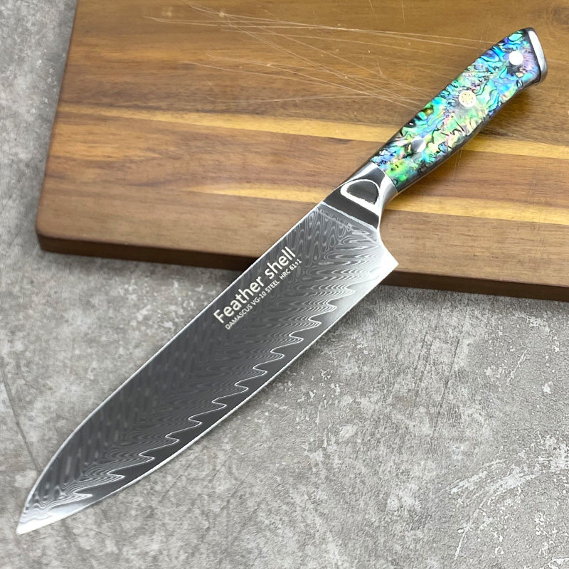主厨刀大马士革钢菜刀贝壳手柄厨师专用切片刀锋利家用厨房切肉刀