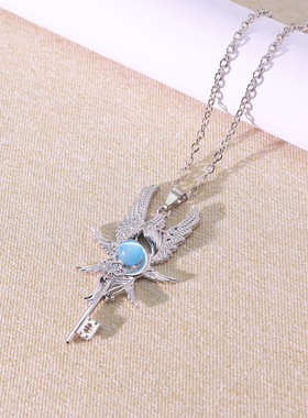 Vintage古着神鸟吊坠学生新款项链时尚衣链小众百搭天使宝石配饰