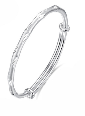 新中式喷砂竹节手镯女简约年轻款竹报平安实心推拉手环