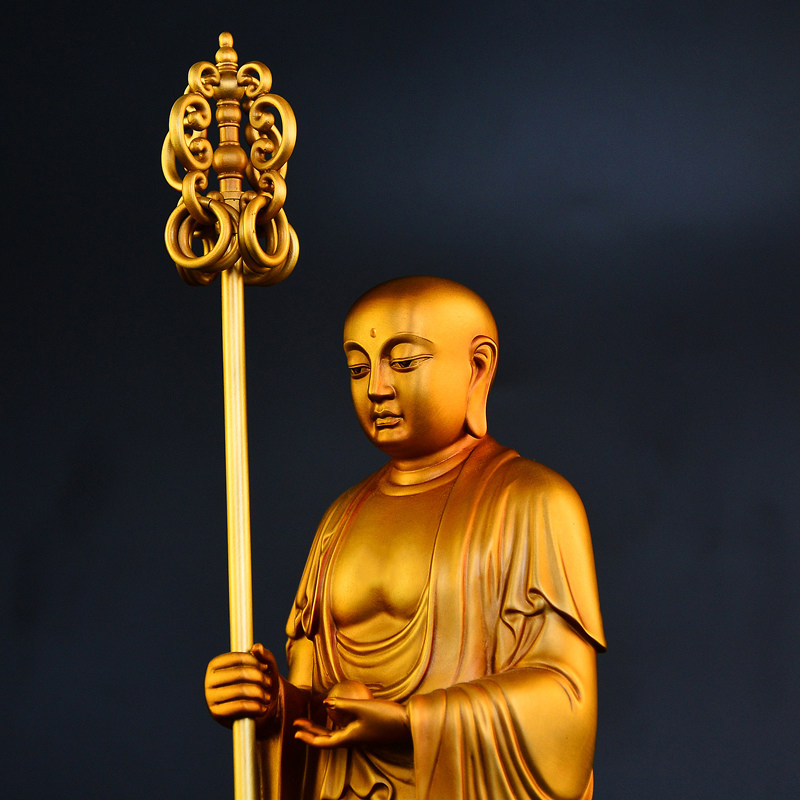 纯铜九华山地藏王菩萨佛像大愿站立地藏王铜像家用玄关佛堂供摆件