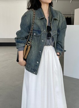 韩系复古牛仔外套女春季薄款宽松