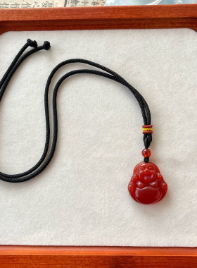 天然红玛瑙佛公吊坠玉髓大度弥勒佛项链本命年红色项链中式复古女