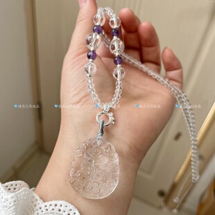 天然白水晶狐狸吊坠许愿九尾狐项链狐牌调节锁骨链女礼物毛衣链子