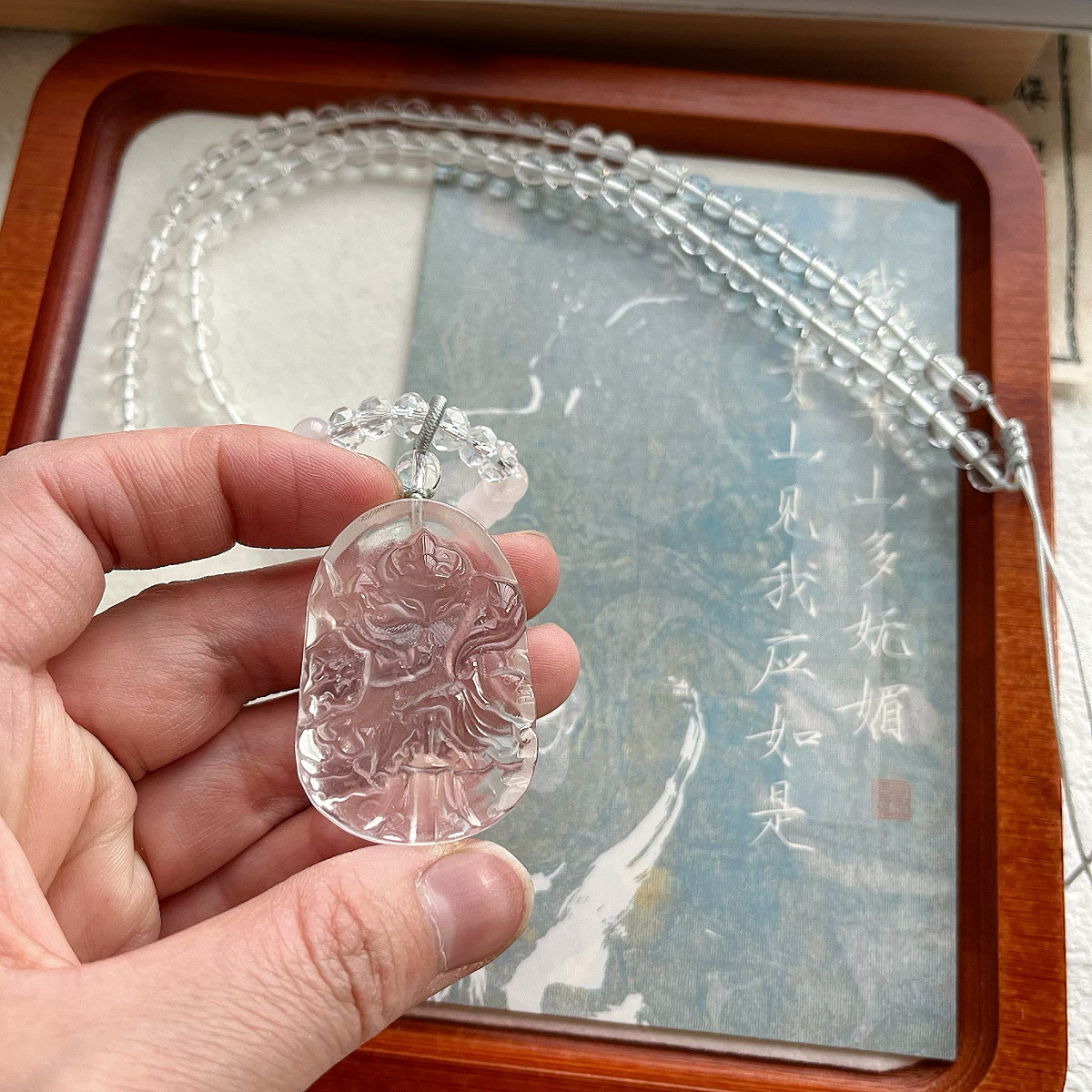 天然白水晶狐狸吊坠女招桃花转运锁骨链狐牌九尾狐项链毛衣链挂件