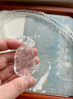 天然白水晶狐狸吊坠女招桃花转运锁骨链狐牌九尾狐项链毛衣链挂件