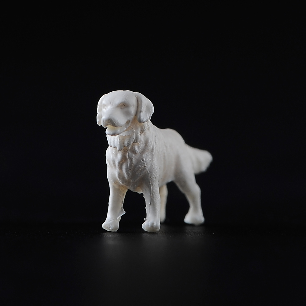 现货1/64 大尾巴金毛狗 动物白膜微缩模型沙盘手办树脂小人偶微拍