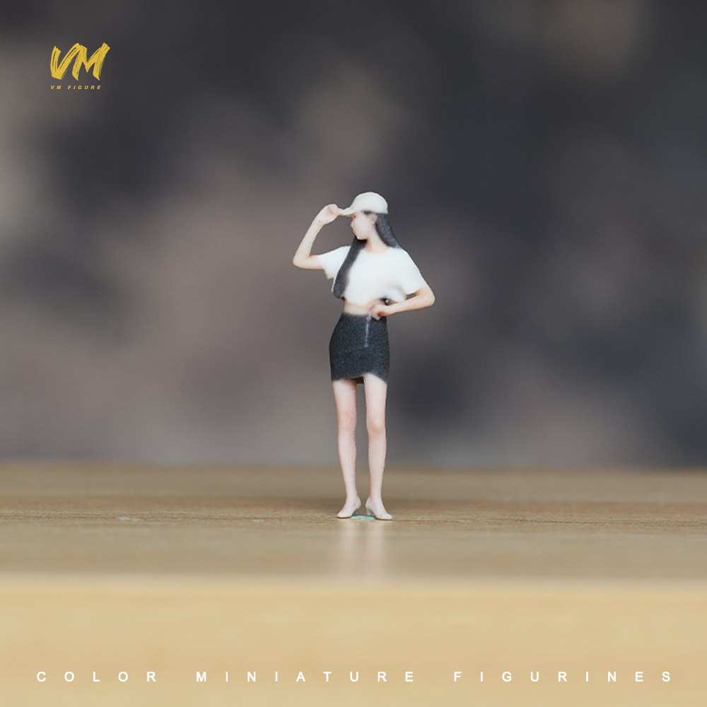 现货 1/64 抬帽女孩 微缩场景模型搭配3D彩色打印摆件人偶