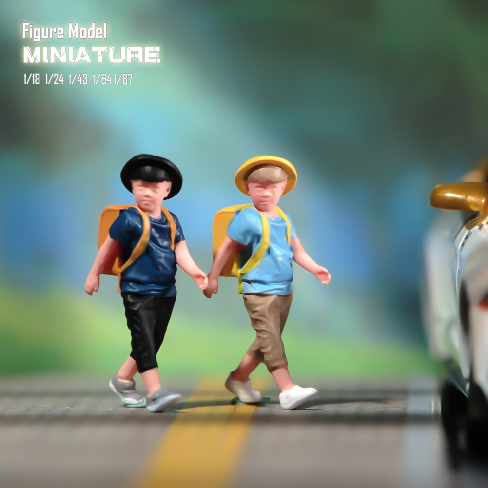 现货1/64 1/43 1/24 背书包的小学生 微缩模型场景沙盘树脂小人偶
