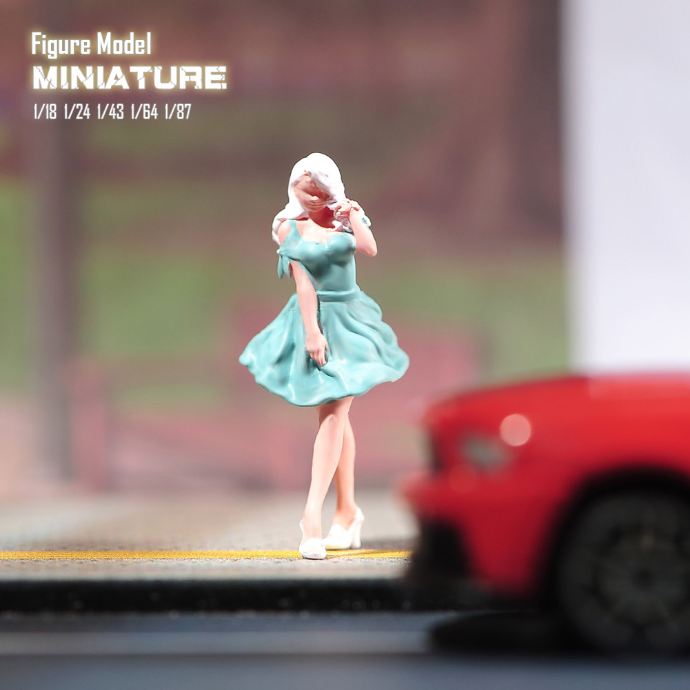 现货1/87 1/64 1/43 1/24  绿裙子女孩 涂装微缩模型手办人偶·