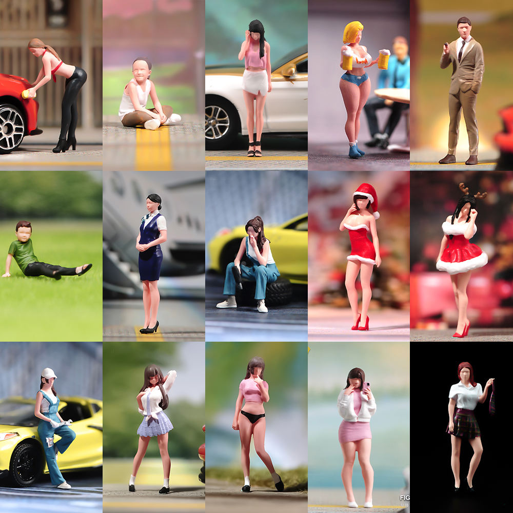 特价  现货 1/87 多款微缩场景模型搭配手工涂装车模小人偶