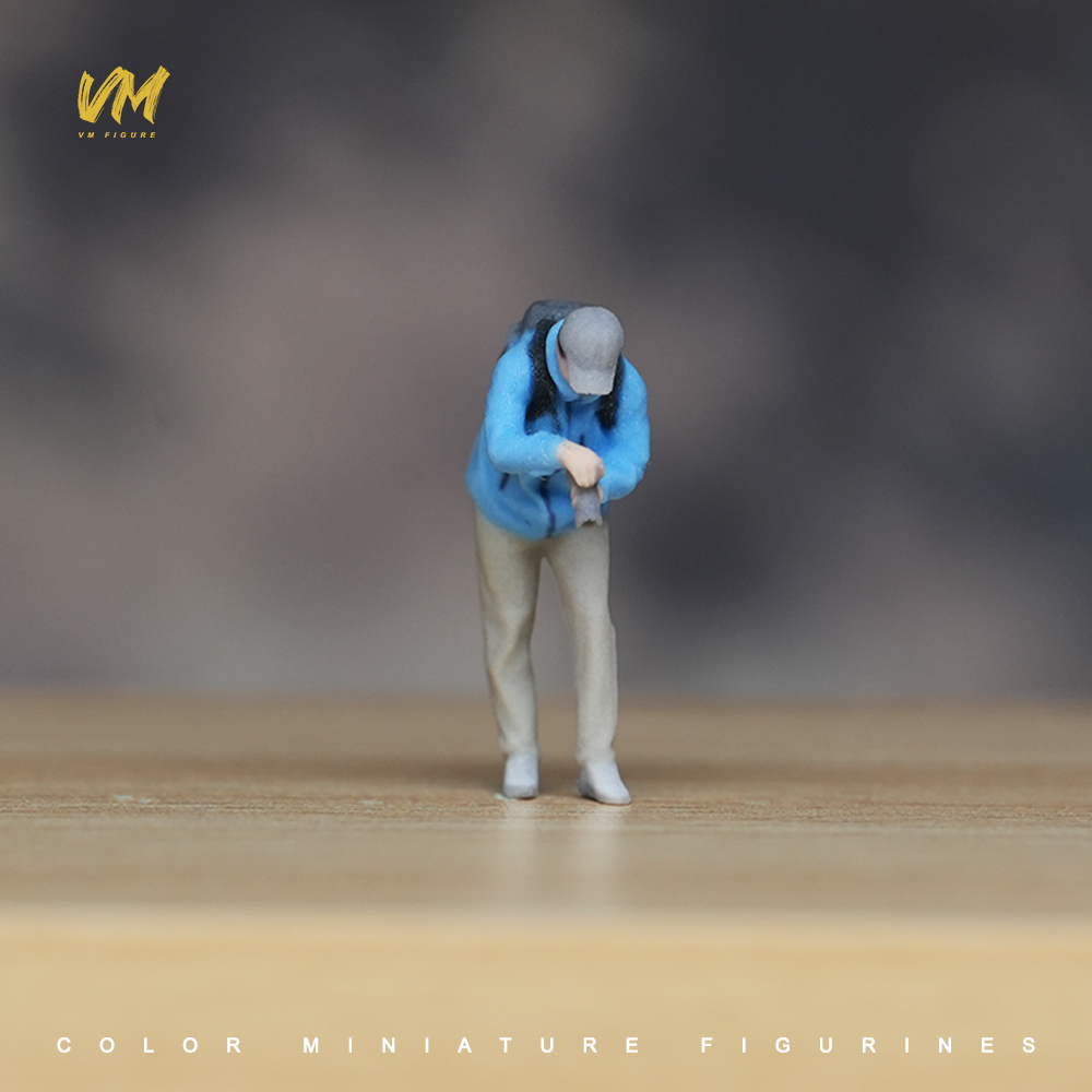 现货 1/64 弯腰拍摄的摄影师 微缩场景模型搭配3D彩色打印摆件