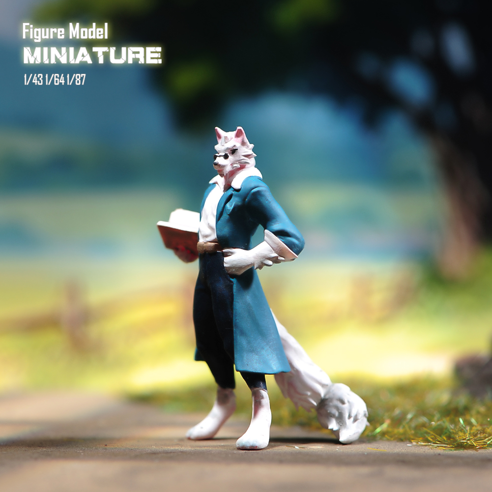 现货 1/87 1/64 1/43 犬科福瑞 狼教授 涂装微缩模型手办场景