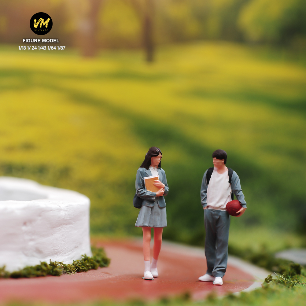 现货 1/64 校园情侣 微缩场景模型搭配手工涂装小人偶
