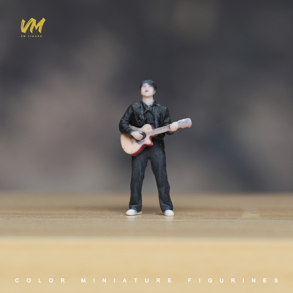 现货 1/64 帅气的吉他手 微缩场景模型搭配3D彩色打印摆件