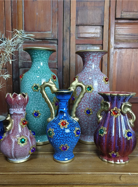 景德镇陶瓷器花瓶插花仿古中式家居客厅博古架装饰品工艺摆件钧瓷