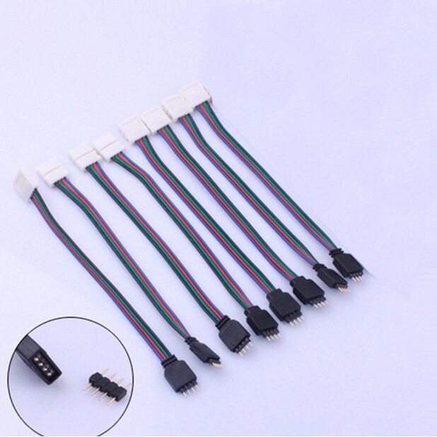 七彩灯带免焊接头卡扣5050rgb灯条快接头rgb灯条5-24v连接线公头