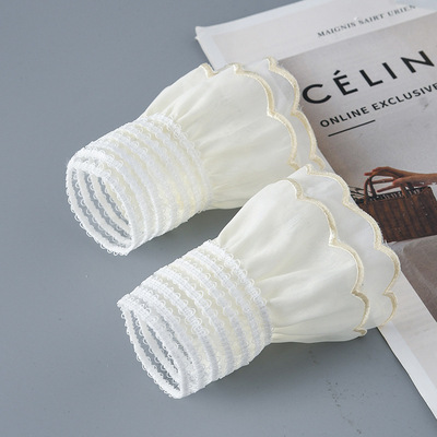 浅杏色欧根双层波浪边假袖子女