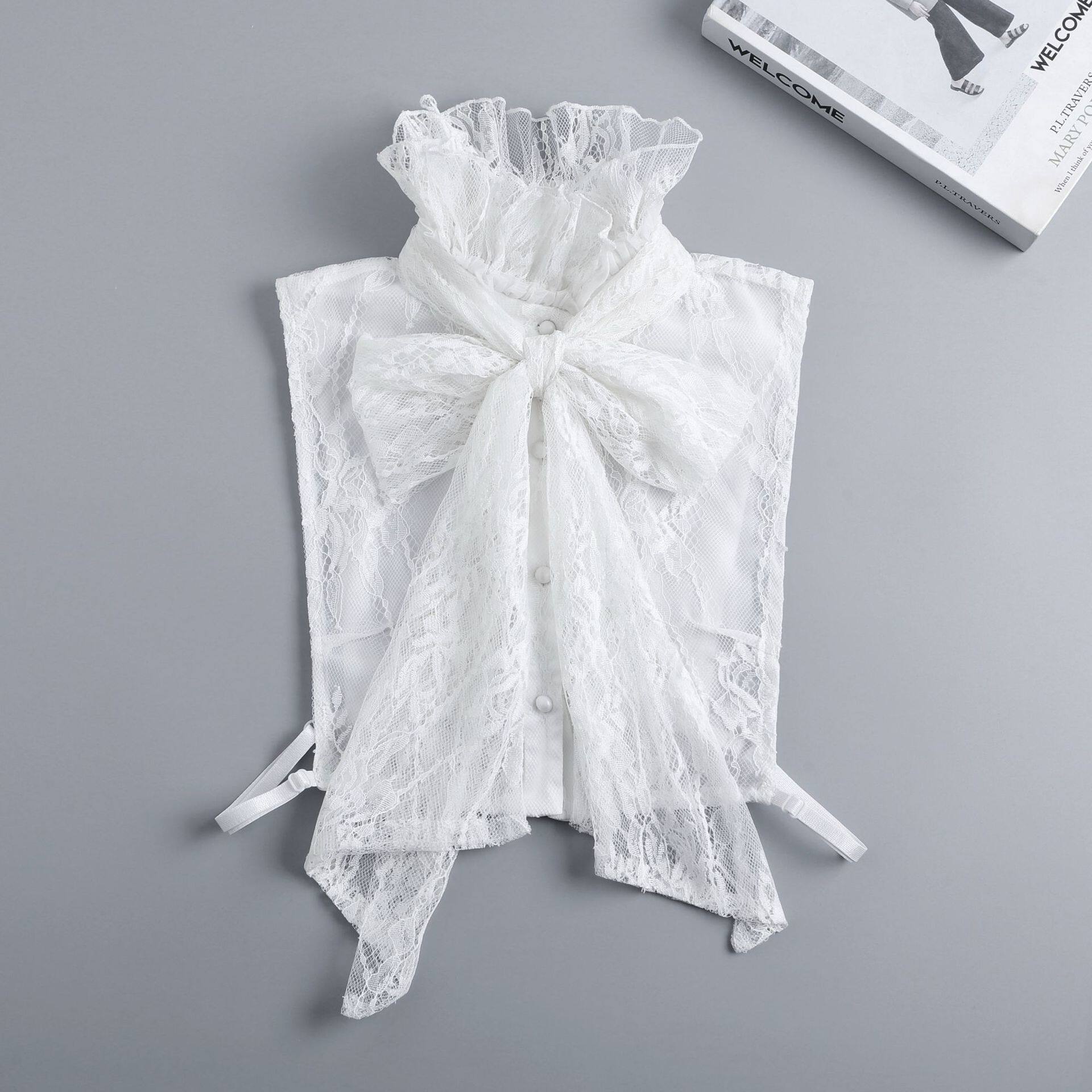 法式复古蕾丝蝴蝶结飘带假领子