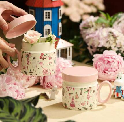 moomin姆明粉色派对花茶杯陶瓷马克杯高颜值生日礼物泡茶咖啡杯子