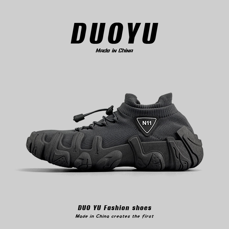 外贸男鞋夏季透气飞织网面休闲运动鞋懒人一脚蹬厚底耐磨工装鞋男