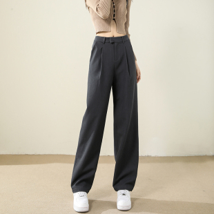 女2024新款 西裤 裤 拖地垂感阔腿高级灰西装 女春秋高腰显瘦直筒长裤
