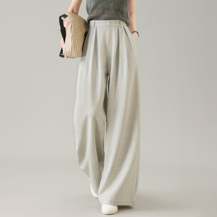 新款 裤 慵懒风高腰阔腿裤 浅灰色西装 女宽松垂感直筒休闲裤 2026春季