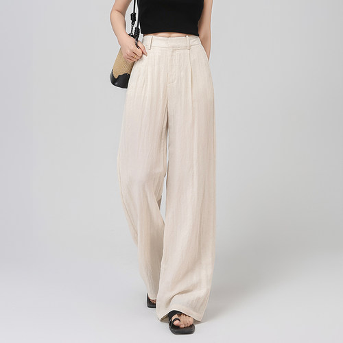 天丝亚麻阔腿裤女2026夏季新品