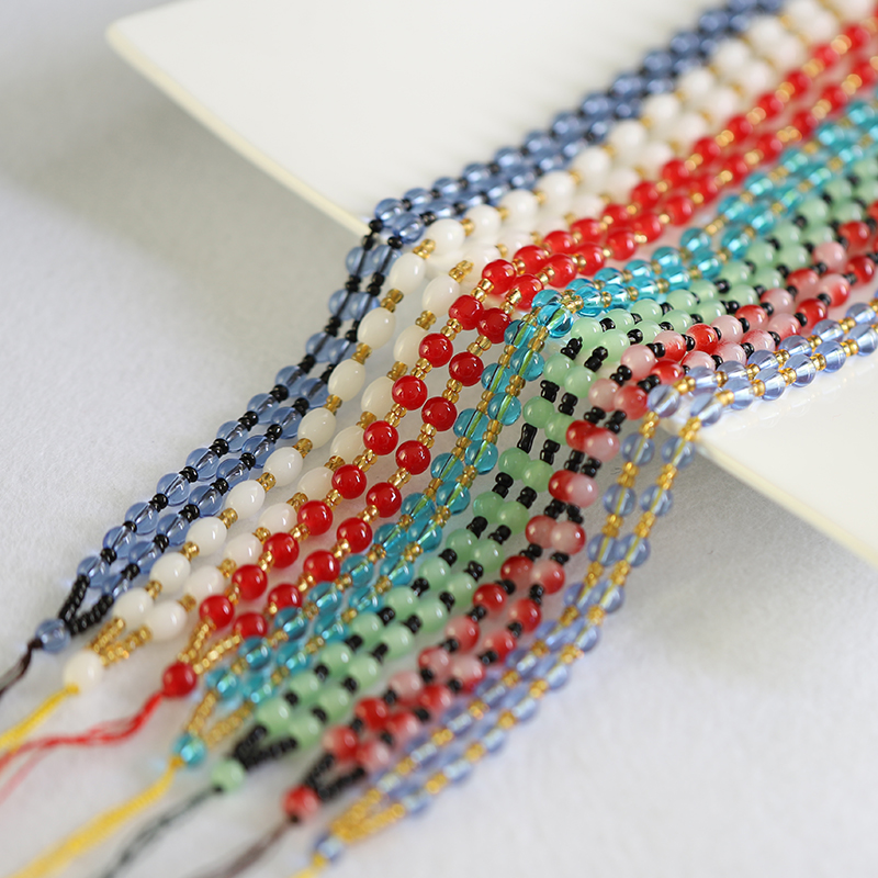 玉佩挂件绳项链绳黑白圆珠高档玉石批黄金吊坠挂绳手工编织绳子