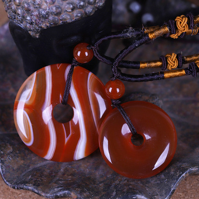 天然红玛瑙平安扣吊坠男女情侣