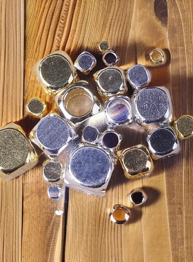 黄铜保色倒角小金珠碎银色切面珠子散珠串珠小方块珠手串隔珠