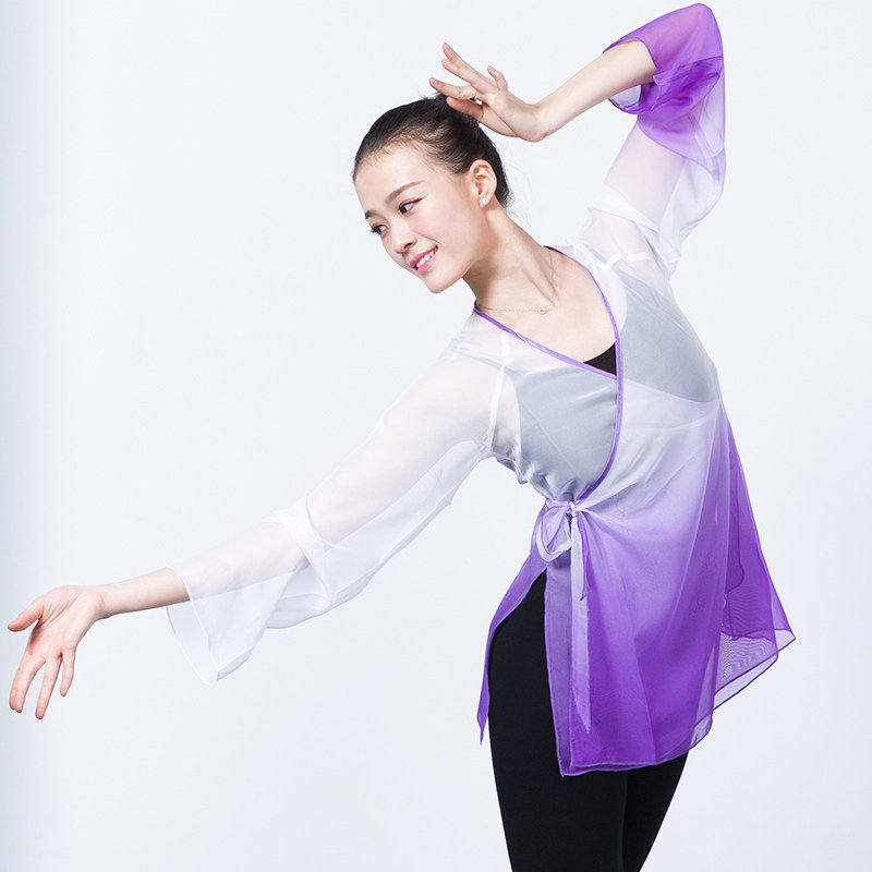 包邮民族舞古典舞蹈服装成人女练功服上衣长袖汉唐身韵舞蹈纱衣