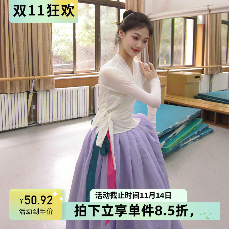 朝鲜族舞蹈服装女古典舞练功服上衣大摆裙飘逸成人艺考演出表演服