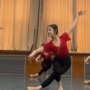 古典舞纱衣练功服身韵女技巧组合短袖基训纱衣红色渐变新款演出服